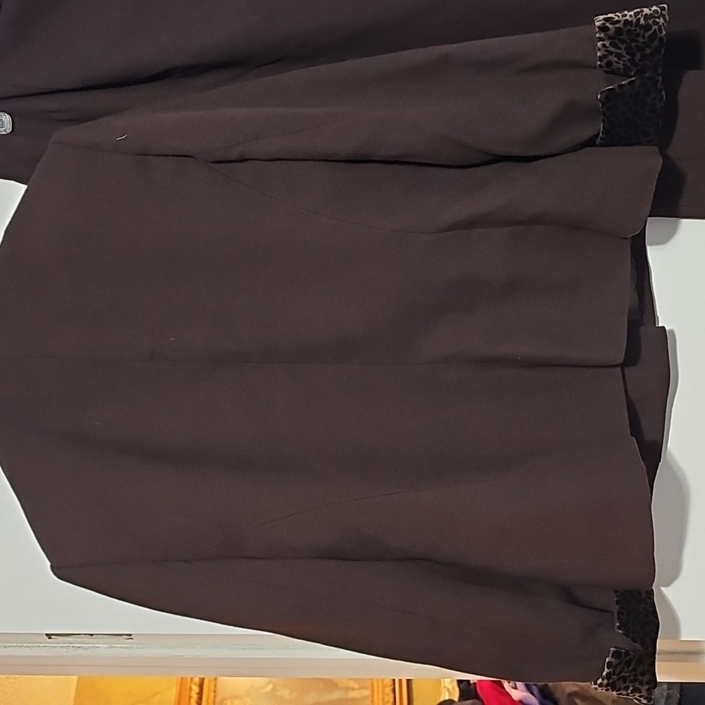 Kasper Elegant Brown Leopard Jacket Midi Skirt Set Sz 6 Fully Lined Fall Winter - Picture 4 of 6